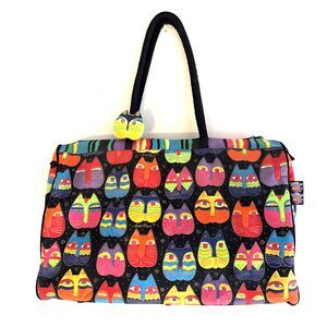 Laurel Burch Fantastic Felines Duffel Bag 90s Colorful Cat Overnight Weekender